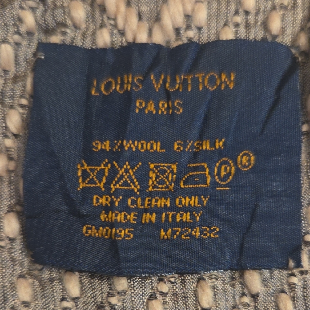 LOUIS VUITTON LV Beige Neutral Logomania Shine Monogram Scarf Tan Grey Wool Silk - Picture 11 of 16
